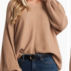 NWT 1.State (Nordstrom) Ribbed Balloon Sleeve Cotton Blend Sweater Wildcat
